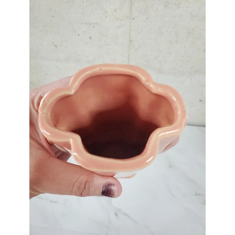 McCoy Pottery Vase, Shape 105, Coral Pink Crackle Crazing Art Deco Mcm Mid Centu